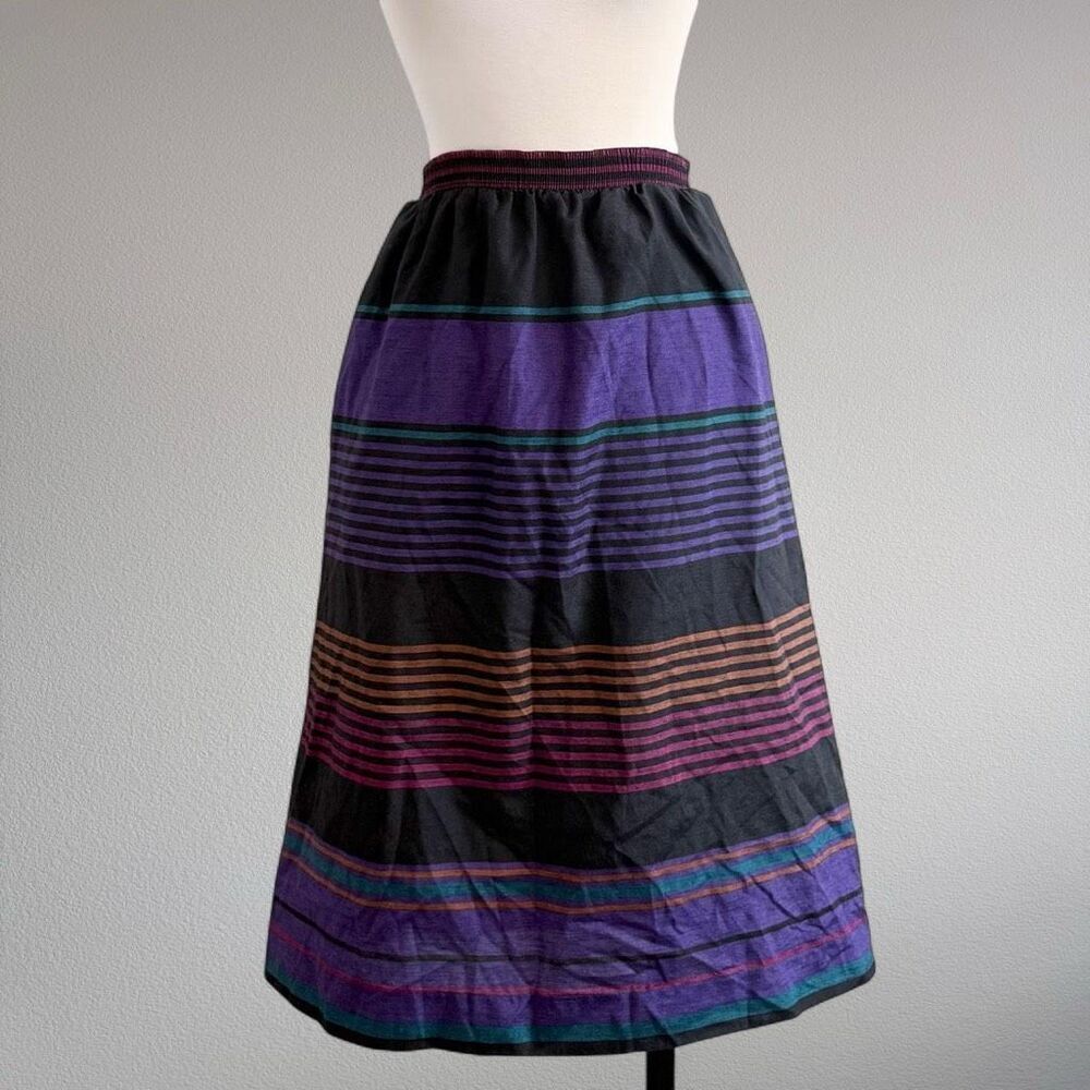 Devon Union Made Black Stripe Midi Skirt A Line Elastic Medium - Picture 2 of 7